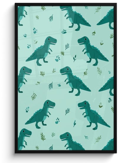 Poster in lijst - Fotolijst 80x120 cm - Posters - Donkergroen - Dinosaurussen - Afdrukken - Bladeren - Posterlijst zwart - Decoratie - Wanddecoratie woonkamer - Muurdecoratie slaapkamer
