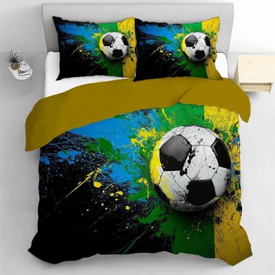 Jongen Eenpersoons Dekbedovertrek Sets, Beddengoed Set Voetbal Zacht Microfiber Polyester Sport Dekbedovertrek Set met 1 Kussensloop 75*50cm 135x200cm-2pcs