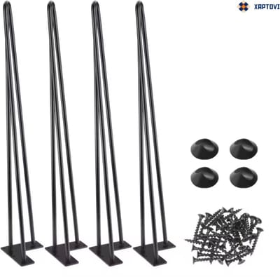 Set van 4 tafelpoten, zwart metaal, met vloerbeschermers en montagemateriaal, 72 cm, 3 stangen