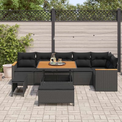 vidaXL - Tuinbank - Set - 9 - st - 6-Aantal - zitplaatsen - Zwart - Poly - rattan