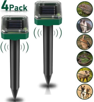 Oneay 4 stuks Ultrasone mollenverjager op zonne-energie, mollenbestrijding, woelmuizenverjager, ongediertebestrijding met IP56 voor in de tuin