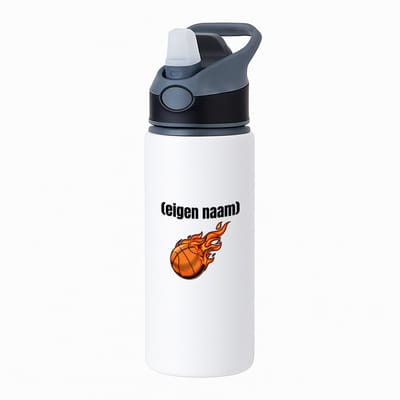 Hacebo® - basketbal vuur met eigen naam waterfles met rietje zwart - Basketbal - iemand die op basketbal zit - sport - verjaardag cadeau - kado - bal - wedstrijdsport - water fles - 650ML