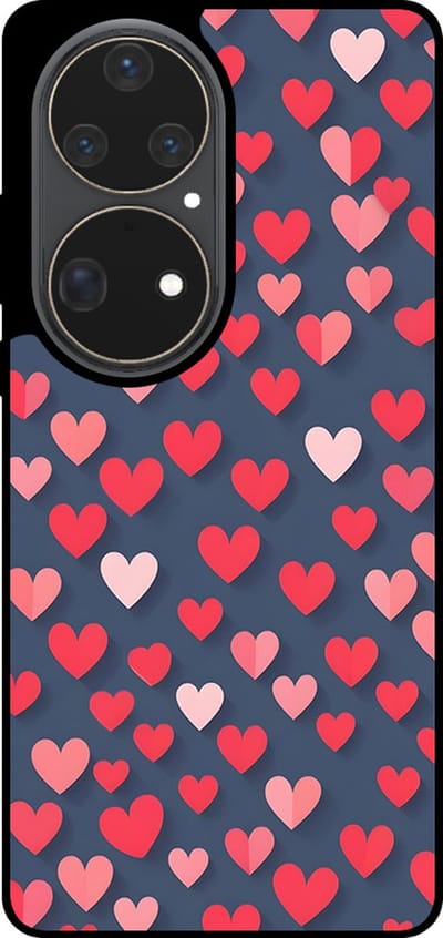 Smartphonica Telefoonhoesje Geschikt voor Huawei P50 Pro met Roze en Rode Hartjes Opdruk - TPU Backcover Case With Rosé and Red Heart Design geschikt voor Huawei P50 Pro