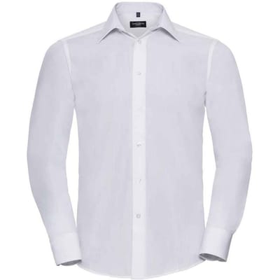 Russell Collection Heren Poplin Getailleerd Formeel Overhemd Met Lange Mouwen (Wit)