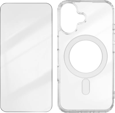 4smarts, MagSafe Geschikt voor Apple iPhone 16 schokbestendig met 9H gehard glas, Transparant