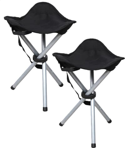Sunnydays Driepoot zit krukje - 2x - opvouwbaar - zwart - metaal - 32 x 43 cm - vissers krukje - campingstoel