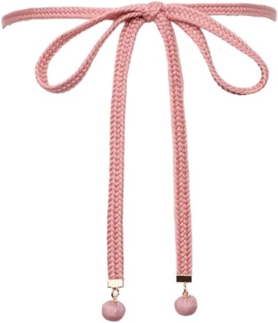 Dunne retro kledingriem voor dames, verstelbare tailleketting van katoen voor jeans, broeken en jurken - 148 cm, khaki en roze, One Size