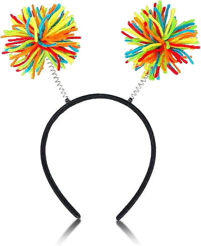 Kleurrijk carnaval kostuum met regenboog pompons, haarband en boppers voor Gay Pride en feestjes, leuk voor kinderen en volwassenen