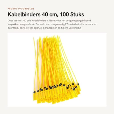 Dailygoods- Kabelbinders 100st - 40cm - Geel - Beveiligingszegels - PP Materiaal - Hoge Kwaliteit - Veiligheid staalplaat - Binders