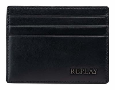 REPLAY Leren Kaarthouder Credit Card Holder Black Zwart