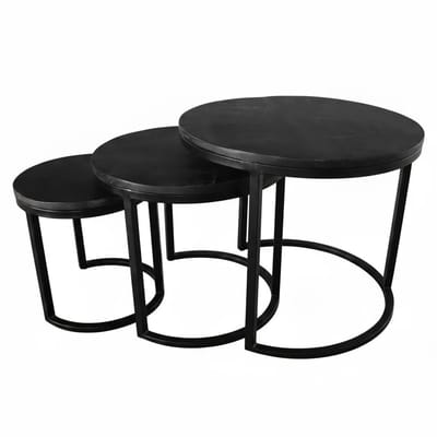 Salontafel rond 3delig mangohout Jaell zwart side table industrieel duurzaam massief hout mango bijzettafel
