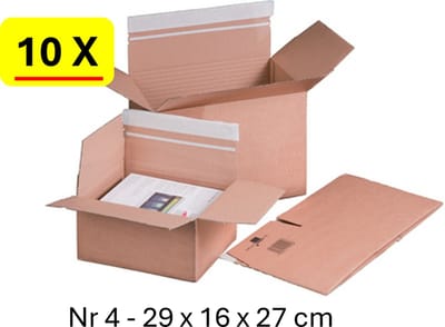 10 x Verzenddoos Quickbox 4 - 29 x 16 x 27 cm - zelfklevende strip sluiting