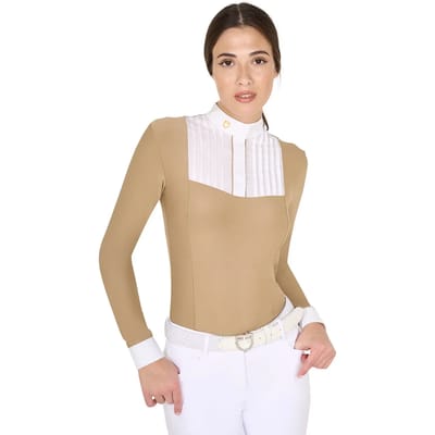 Dames wedstrijdpoloshirt met lange mouwen van geplisséde katoen Equestro