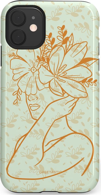 Casetastic hoesje geschikt voor Apple iPhone 11 - Dubbellaagse bescherming - Minimal Bloom - Fashion Case - Crème Lichtgrijs