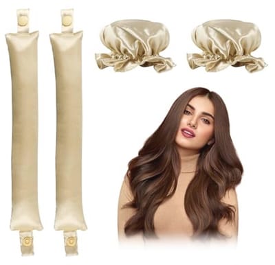 2 stuks krulspelden, lange krulspelden, hitteloze haarkruller, zijden haarkruller, haarkrullers zonder hitte, krullen zonder hitte (beige)