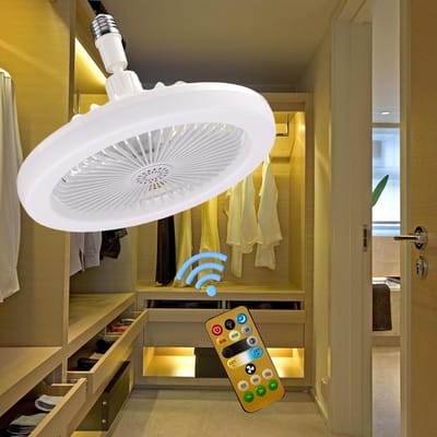 LISM-10-inch ventilator met stekker en verlichting - dimbare afstandsbediening, 3 ventilatorsnelheden - slaapkamer/keuken (wit)