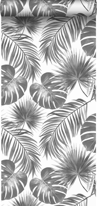 ESTAhome behang tropische bladeren zwart wit - 53 cm x 10.05 m - 139236