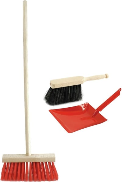Kinder schoonmaak set - Stoffer en blik met bezem rood - 3-delige speelgoed set