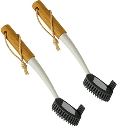 Concorde Afwasborstel met sillicone kop - 2x - 27 cm - hout/kunststof - ophang lus - Hygiënische afwas borstel