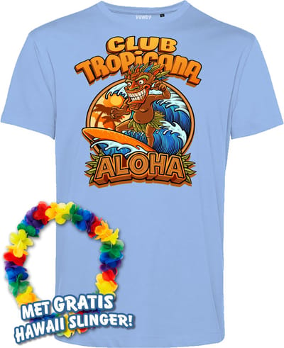 T-shirt Tiki Masked Surfer | Toppers in Concert 2024 | Club Tropicana | Hawaii Shirt | Ibiza Kleding | Lichtblauw | maat XS