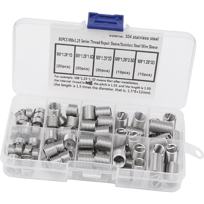 80 STUKS M8*1.25 Roestvrij Staal Spiraalvormige Draadinzetstukken Set