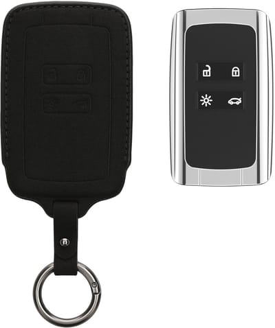 kwmobile Kunstlederen autosleutelcover voor Renault 4-knops Smartkey autosleutel (alleen Keyless Go) - Sleutelhoes met matte afwerking en sleutelhanger - mat zwart