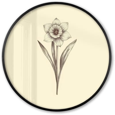 Poster in lijst Rond - Fotolijst 60x60 cm - Posters - Zwart - Narcis - Illustratie - Ronde posterlijst zwart - Decoratie - Wanddecoratie woonkamer - Muurdecoratie slaapkamer