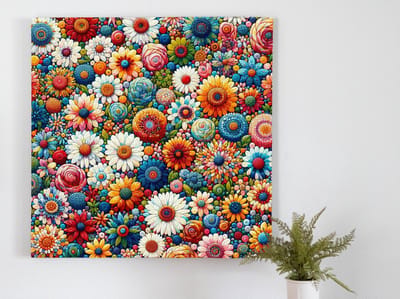 Acryl bloemen schilderij | Floraal meesterwerk: een weelderige symfonie van levendige bloemen | Kunst - 20x20 centimeter op Canvas | Foto op Canvas