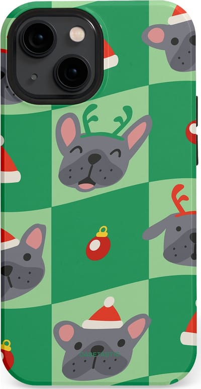 Casetastic hoesje geschikt voor Apple iPhone 13 mini - MagSafe - Dubbellaagse bescherming - Schattige Kersthondjes - Fashion Case - Groen Grijs