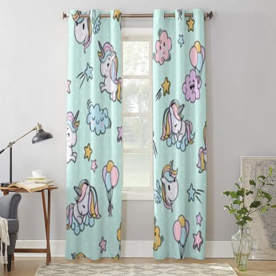 Eenhoorn Patroon Raamgordijn Voor Kinderkamer Huis Jaloezieën Gordijnen Voor Woonkamer Slaapkamer Raamgordijnen 135W x 60H(cm) x1