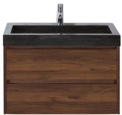 Dante Badmeubelset 80 cm - Walnoot - Wastafel Hardsteen Wit Lucca