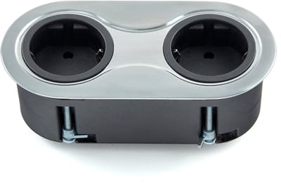 SOTECH inbouwstopcontact (2 x geaarde wandcontactdoos) ovaal geborsteld roestvrijstaal look dubbele contactdoos incl. aansluitsnoer met stekker voor werkbladen