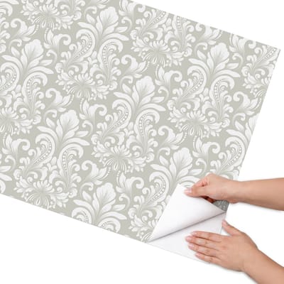 Coloray Meubel Wrap Folie - Grijs Meubelfolie - 75x150 cm - Meubel Wrap Folie Plantenornamenten - Plakfolie Meubels - Klassiek Meubelfolie - Decoratiefolie Zelfklevend - Slaapkamer decoratie - Achtergronden en patronen