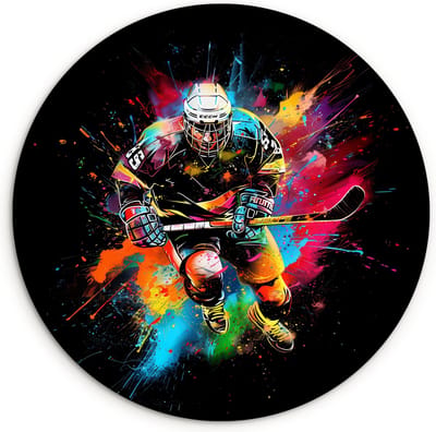 WallCircle® Wandcirkel 120x120 cm - Muurcirkel Graffiti - Sport - IJshockey - Hockey - Kinderkamer - Winter - Ijs - Muurdecoratie woonkamer - Wanddecoratie cirkel slaapkamer - Kamer decoratie accessoires - Ronde schilderijen binnen