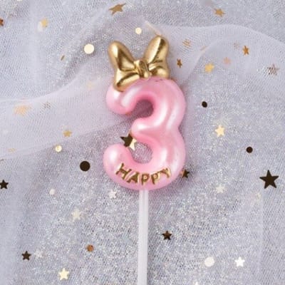 DW4Trading Verjaardagskaars 3 Happy Roze - Cijferkaars - Taartversiering