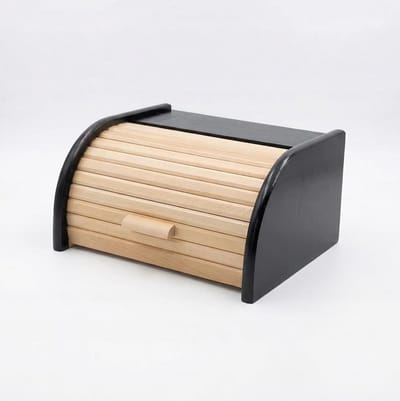Broodtrommel Hout - Broodbox Keuken - Brood Vers Houden - Zwart Geverfde Zijkanten - 31x26x16 cm - Natuurlijk Hout