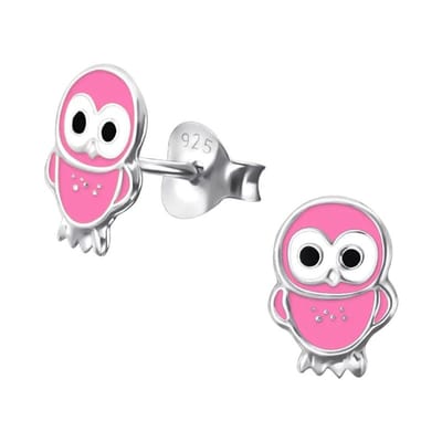 Aramat Jewels | Oorbellen | Zilveren Uiltjes Oorbellen Meisje – 925 Zilver – Roze Emaille – 9x6mm – Oorstekers Kind | | | |9mm | Zilver | Kinderen | Verkleurd niet