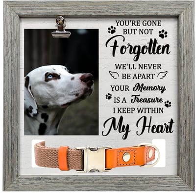 Dailygoods- Fotolijst 23x23cm - Houten Fotolijst - Herdenkingslijst Huisdieren - Fotolijst met Klem - Fotolijst met Halsbandhouder - Opvouwbare Ezel
