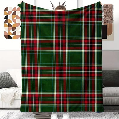 1 Pièce Couverture à Carreaux Saison de Noël, Éléments Tartan Vert et Rouge, Décoration Essentielle de Noël Pour Salon à Domicile & Idée Cadeau Cosy 130X150cm