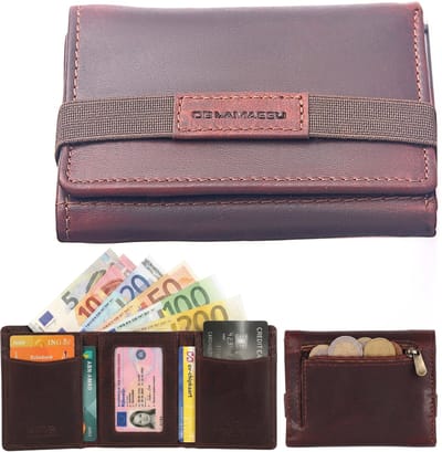 DE LAMASSU® (Tobias) Slim Portemonnee Heren – RFID Bescherming – Echt Leer – 10 Kaarten – Compact 8x10 cm – Met Ritsvak en Elastische Sluiting