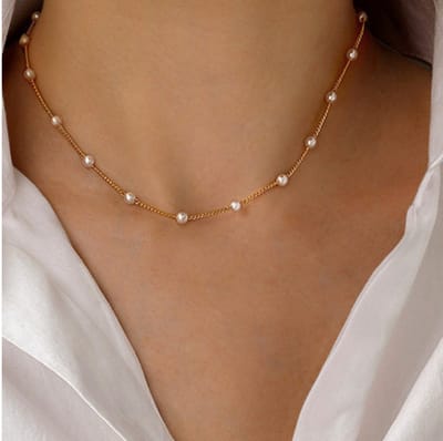 Fler® | Luxe | Klassiek | Minimalistisch | Ketting Dames | Kerst cadeau | Valentijnsdag kado | Collier Vrouw | Parel | Kralen | Goudkleurig