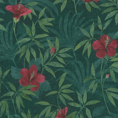 Bloemen behang Profhome 380281-GU vliesbehang licht gestructureerd met bloemen patroon mat groen rood 5,33 m2