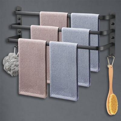 Drie-laags handdoekenrek met haken van ruimte-aluminium voor badkamer, keuken en toilet - duurzaam en stijlvol ontwerp (Zwart, 60CM)