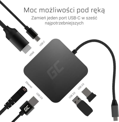 GREEN CELL Docking Station HUB USB 6in1 (USB 3.0 HDMI Ethernet USB-C) voor Apple MacBook, Dell XPS, Asus ZenBook