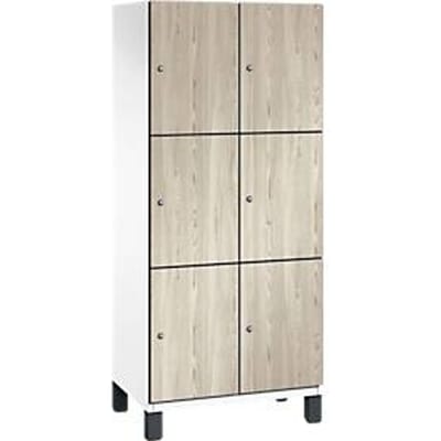 C+P Cambio lockerkast, 2 vakken, 6 vakken, op poten, B 800 x D 525 x H 1980 mm, verkeerswit / essenhout decor