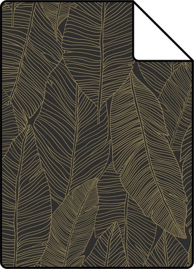 Proefstaal ESTAhome behang getekende bladeren zwart en goud - 26.5 x 21 cm - 139126-S