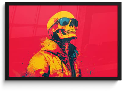 Poster in lijst - Fotolijst 60x40 cm - Posters - Zonnebril - Schedel - Jas - Rood - Posterlijst zwart - Decoratie - Wanddecoratie woonkamer - Muurdecoratie slaapkamer