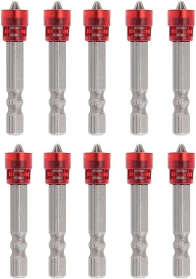 Set van 10 Magnetische PH2 Kruiskoppen voor Schroevendraaiers - 1/4 Inch Hex Shank, Ideaal voor Gipsplaten en Schroeven, 48mm Lengte