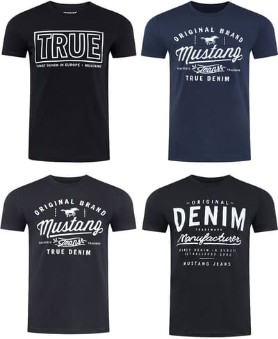 Mustang Heren T-Shirt 4er Pack regular fit Veelkleurig S Ronde Hals Volwassenen gemaakt van 100% katoen