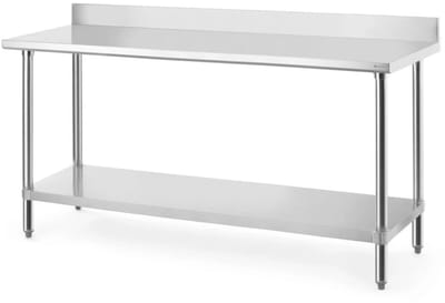 HENDI werktafel met spatrand - roestvast staal - in hoogte verstelbaar met legplank - 120 x 60 x 95 cm - zilverkleurig - voor professionele keuken